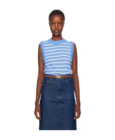 Ganni Crew-neck Striped Knitted Vest In Multi