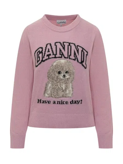 Ganni Crew-neck Sweater In Pink