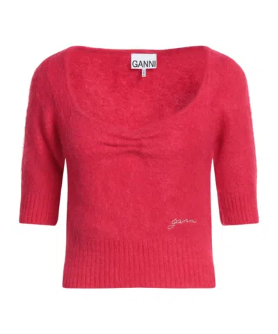 Ganni Crew Neck Sweater In Red