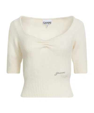 Ganni Crew Neck Sweater In White