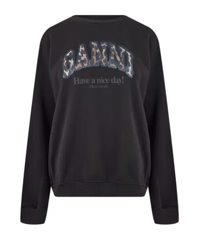 Ganni Crew Neck Sweatshirt In Black