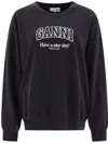 Ganni Cotton Crew-neck Sweatshirt In Nero