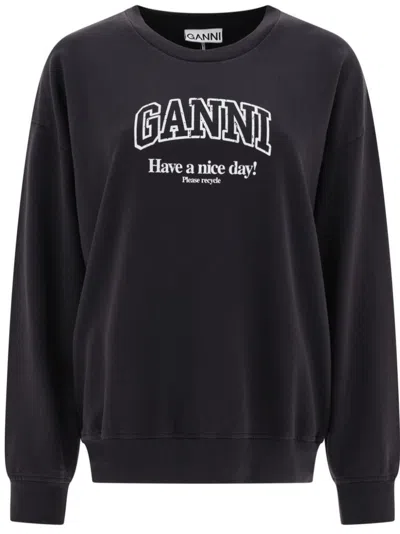 GANNI CREW NECK SWEATSHIRT WITH LOGO GANNI