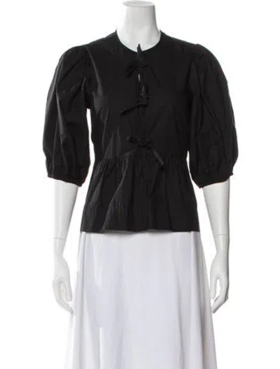 Pre-owned Ganni Crew Neck Three-quarter Sleeve Blouse In Black