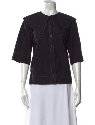 Pre-owned Ganni Crew Neck Three-quarter Sleeve Blouse In Black