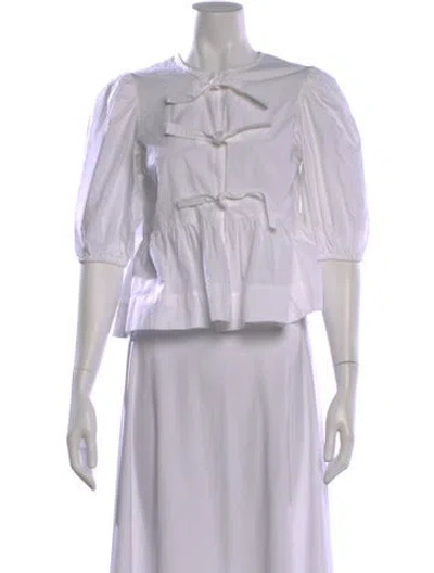 Pre-owned Ganni Crew Neck Three-quarter Sleeve Blouse In Purple