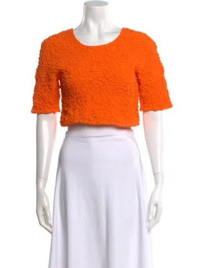 Pre-owned Ganni Crew Neck Three-quarter Sleeve Crop Top In Orange