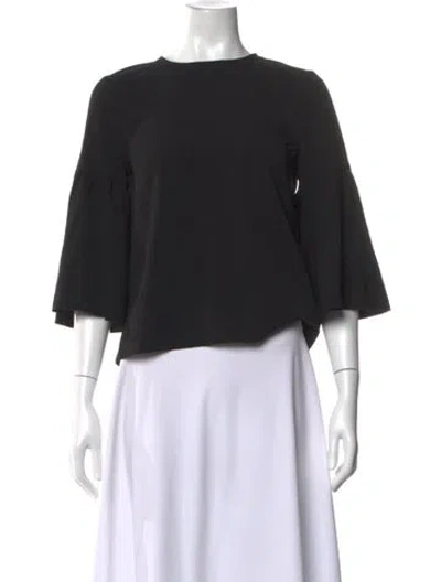Pre-owned Ganni Crew Neck Three-quarter Sleeve Top In Black