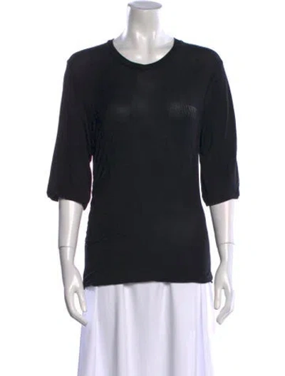 Pre-owned Ganni Crew Neck Three-quarter Sleeve T-shirt In Black