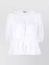 Ganni Crewneck Cotton Peplum Top Flounces In White