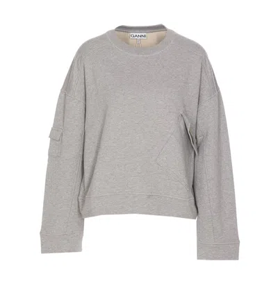 Ganni Crewneck Oversized Sweatshirt In Grey
