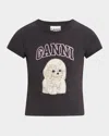Ganni Women Black T-shirt With Round Neck And Maxi Logo On The Front In Cotton Woman In Black