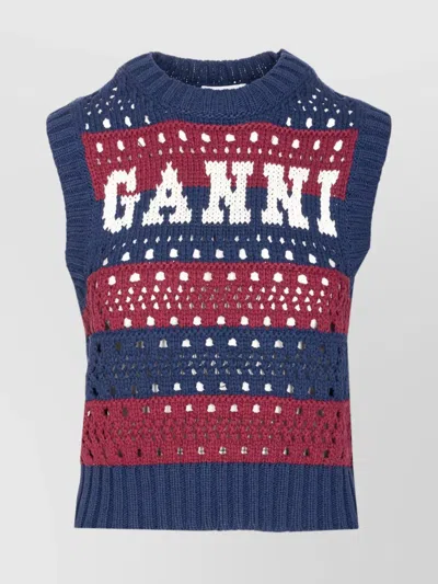 GANNI CREWNECK STRIPED SLEEVELESS KNITWEAR VEST