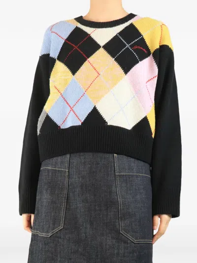 Pre-owned Ganni Crew-neck Sweater In Black