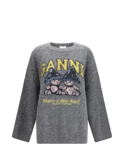 Ganni Crew-neck Sweater In Grey