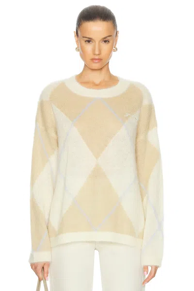 Ganni Logo-embroidered Argyle-knit Jumper In Yellow