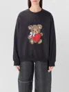 Ganni Crewneck Sweatshirt Bear Graphic Rhinestones Message In Black