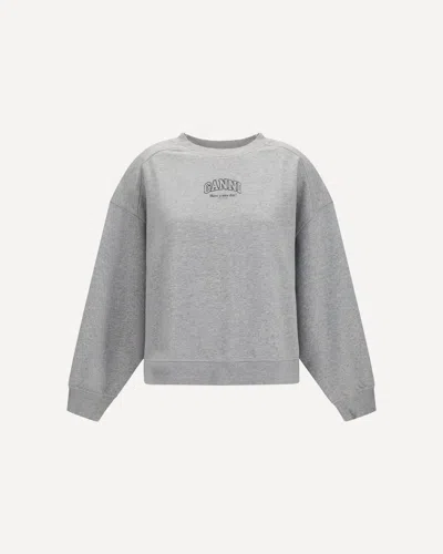 Ganni Crewneck Sweatshirt With Logo In Gray