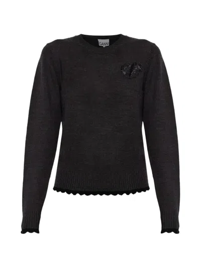 Ganni Crew-neck Wool-blend Sweater In Grey