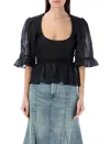 Ganni Black Crinkled Georgette Smock Blouse In Black