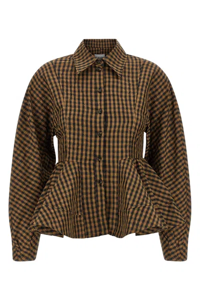 Ganni 'crinckled Taffetà' Blouse In Brown