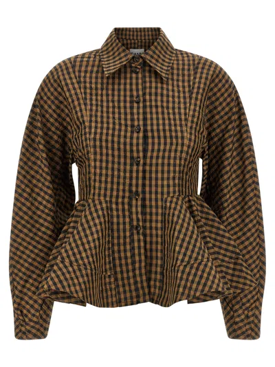 GANNI CRINCKLED TAFFETÀ SHIRT AND BLOUSE BROWN