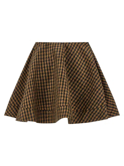 GANNI CRINCKLED TAFFETÀ SKIRTS BROWN