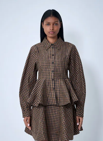 Ganni Women Crinkle Peplum Shirt In Multi