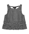Ganni Crinkled Check Frill Top In Black