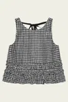 Ganni Crinkled Check Frill Top In Black