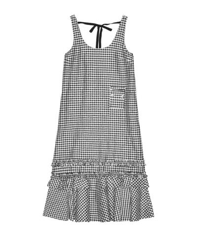 Ganni Checked Sleeveless Midi Dress In Gray