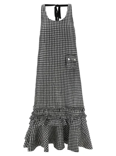 Ganni Checked Sleeveless Midi Dress In Gray