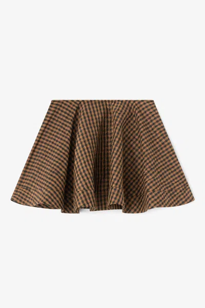 Ganni Crinkled Check Mini Circle Skirt - Size 38 Brown