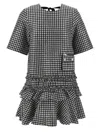 Ganni Black & White Crinkled Check Mini Dress