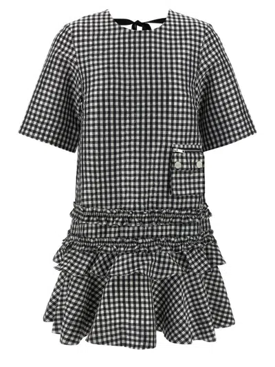 GANNI GANNI 'CRINKLED CHECK MINI' DRESS