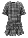 Ganni Black & White Crinkled Check Mini Dress