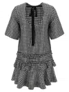 Ganni Black & White Crinkled Check Mini Dress In Black