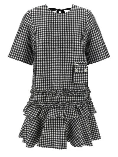 Ganni Mini Dress With Crinkled Check Pattern In Multi