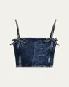 Ganni Crinkled Future Denim Strap Top Mid Blue Stone