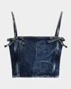 Ganni Crinkled Future Denim Strap Top Mid Blue Stone In Mid Blue Stone