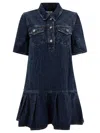 Ganni Crinkled Future Denim Mini Dress In Blue