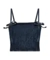 Ganni Crinkled Future Denim Strap Top Mid Blue Stone In Black