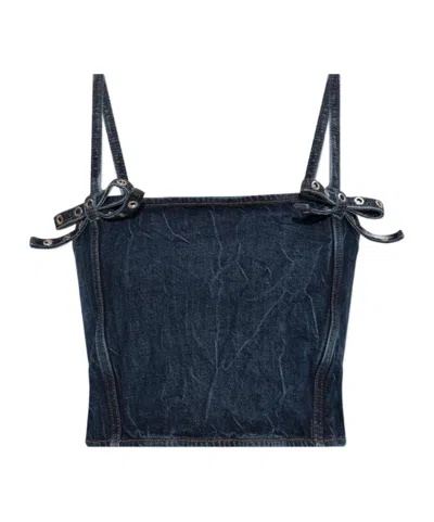 GANNI GANNI CRINKLED FUTURE DENIM STRAP TOP