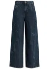 Ganni Crinkled-effect Wide-leg Jeans In Denim