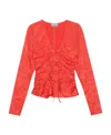 Ganni Crinkled-finish Ruched Top In Red