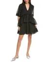Ganni Crinckled Georgette Flounce Mini Dress In Black