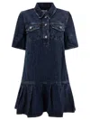 Ganni Crinkled Future Denim Mini Dress In Blue