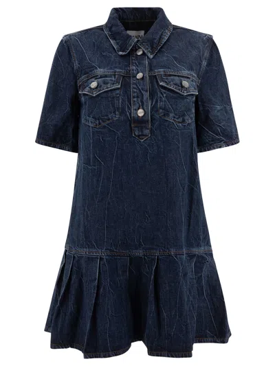 Ganni Crinkled Future Denim Mini Dress Dresses Blue