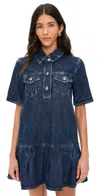 Ganni Crinkled Future Denim Mini Dress In Blue