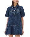 Ganni Crinkled Future Denim Mini Dress In Blue